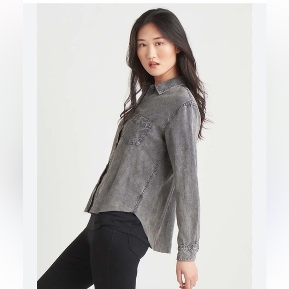 Jordanache Country Style Faux Denim Shirt washed Out Blackish Grey Button Down